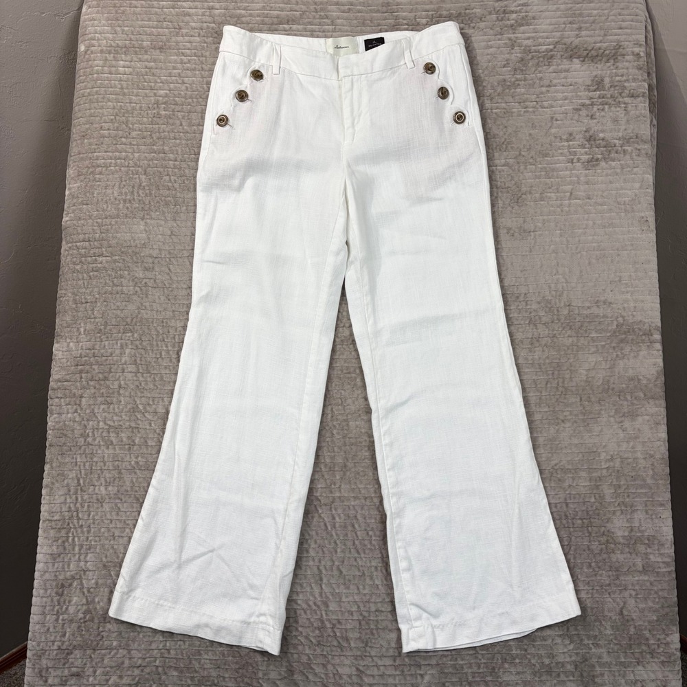 Elevenses Anthropologie The Brighton White Linen Wide Leg Sailor Pants Womens 10